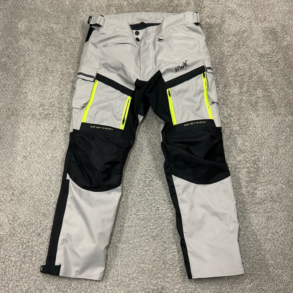 HWK Motorcycle Cargo Riding Pants XL 30 Grey Neon Air Vent Armor Waterproof